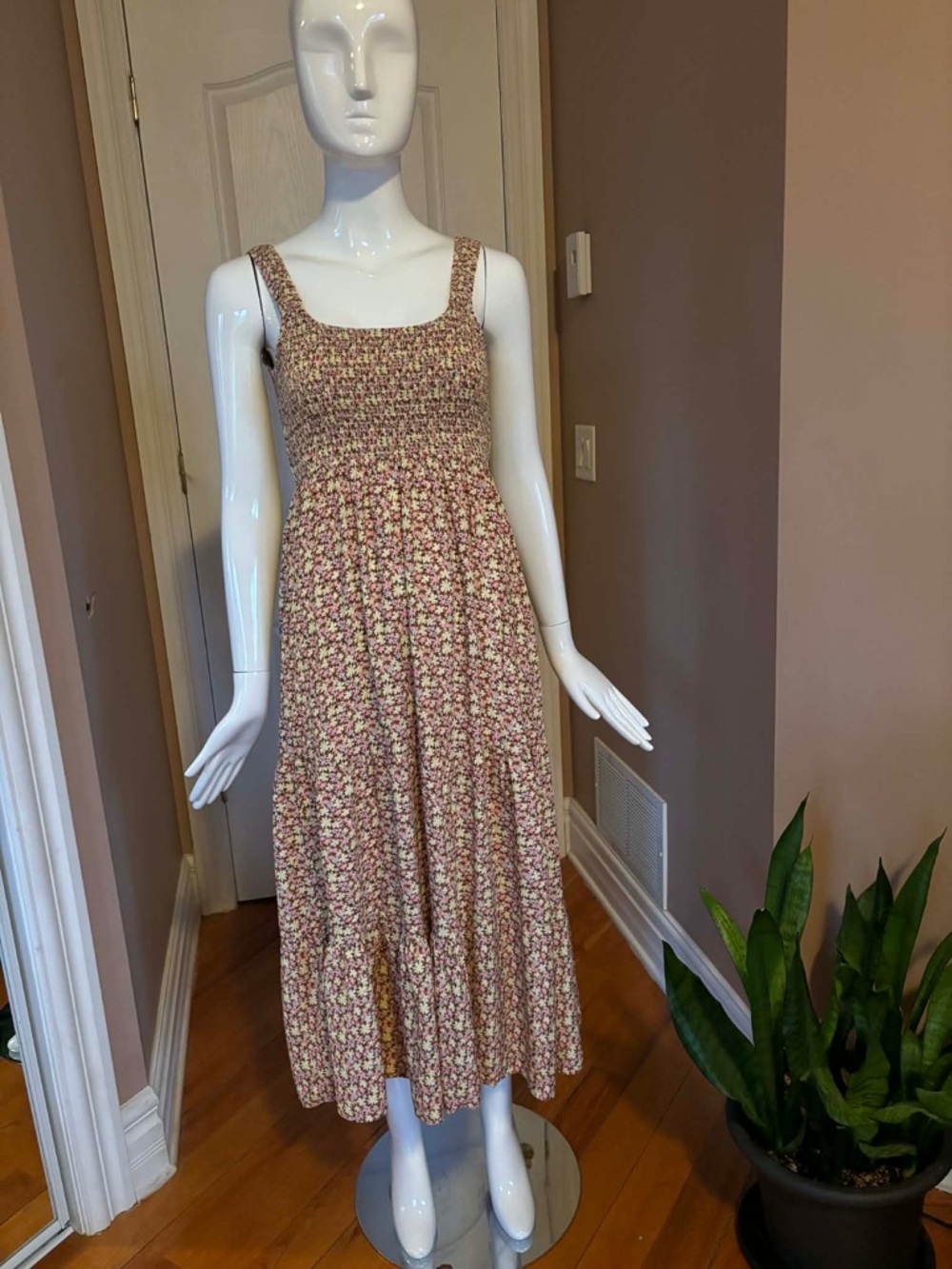 Maaji Pink Beige Floral Smocked Maxi Dress